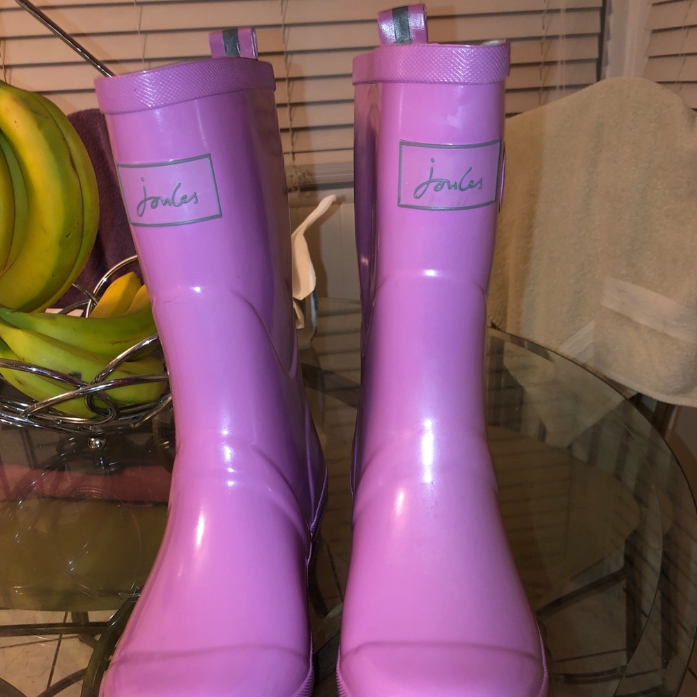Joules pink glossy rain boots